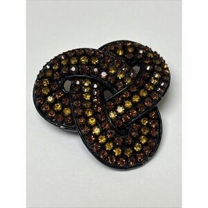 Vintage LMD Chocolate Brown And Light Rhinestone Brooch Pin, Knot, Black. WOW!